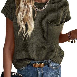 Summer Fall Short Sleeve Sweater for Women 2025 Casual Sweater Vest Cotton Knit
